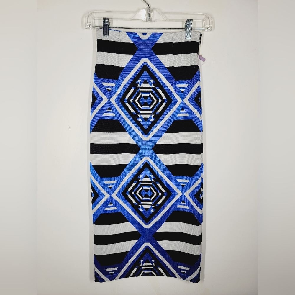 Mara Hoffman Blue and Black Geometric Pencil Skirt, Size XS